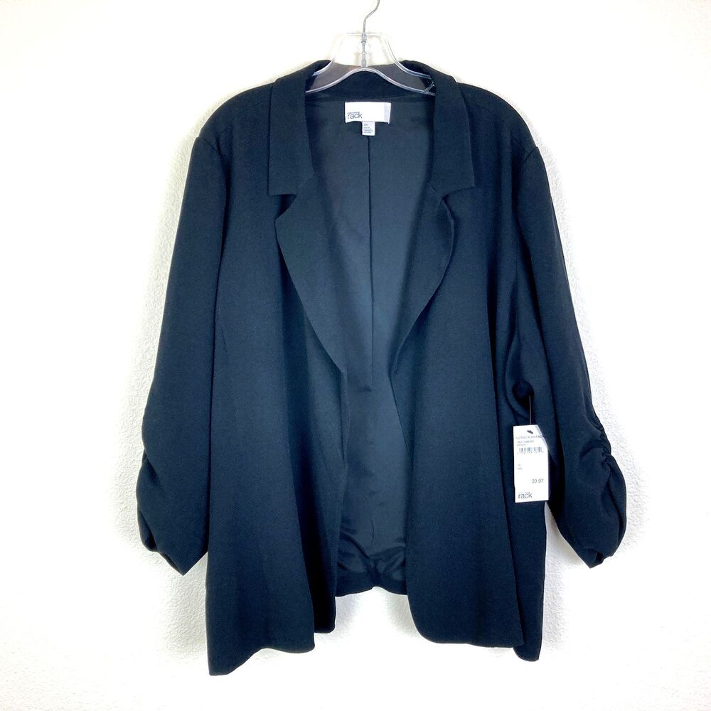 Nordstrom Rack Women's NWT Open Front Blazer Size 3X Black Ruched Sleeve Office - Picture 1 of 6